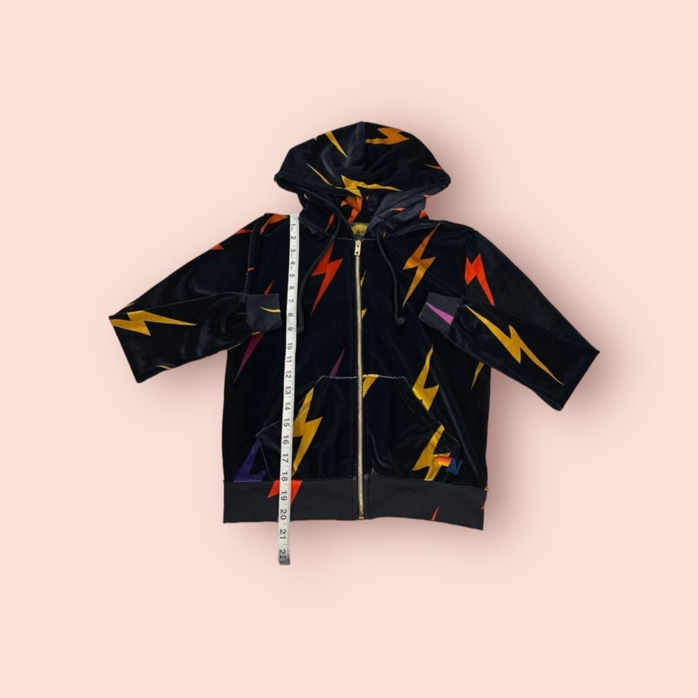 Aviator Nation Velvet Velour Lightning Bolt Repeat Hoodie Full Zip Black XS - Picture 4 of 7